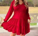 Bright Red Tiered Dress