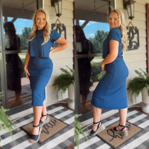 2-Piece Ribbed Skirt Set (navy)