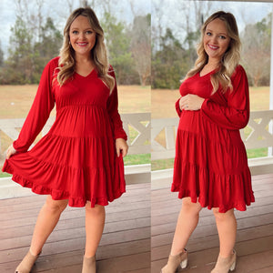 Bright Red Tiered Dress