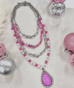 Pink stone layered necklace