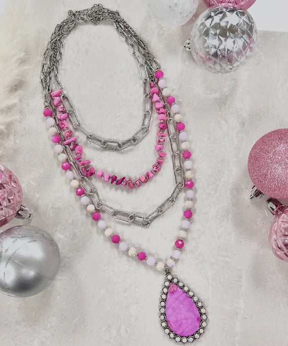 Pink stone layered necklace