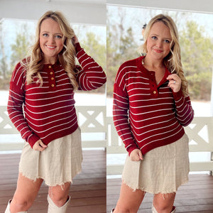 Button Stripe Sweater