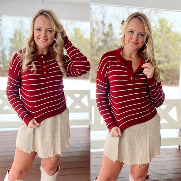 Button Stripe Sweater