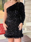 “Dazzled Feather” Black Sequin Dress