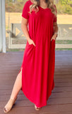 Red V-Neck Maxi Dress