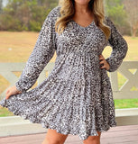 Grey Leopard Tiered Dress