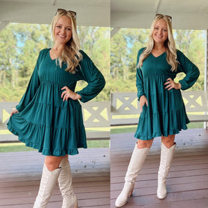 Hunter Green Tiered Dress