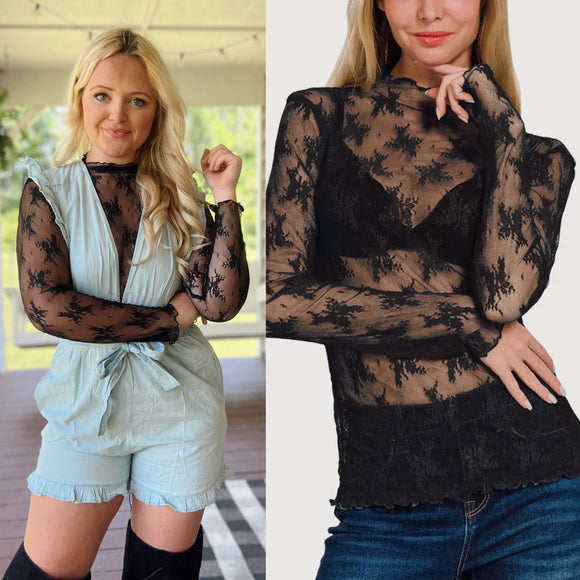 “Lacey Lace” Black Mesh Top