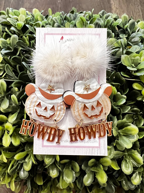 Fuzzy “Howdy” Pumpkin earrings