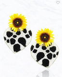 Sunflower Cow Beaded Earrings