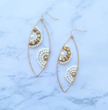 White Beaded Tear Drop Earrings